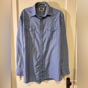 Vintage Ely Cattleman tall man blue plaid Pearl snap weatern shirt mens Large